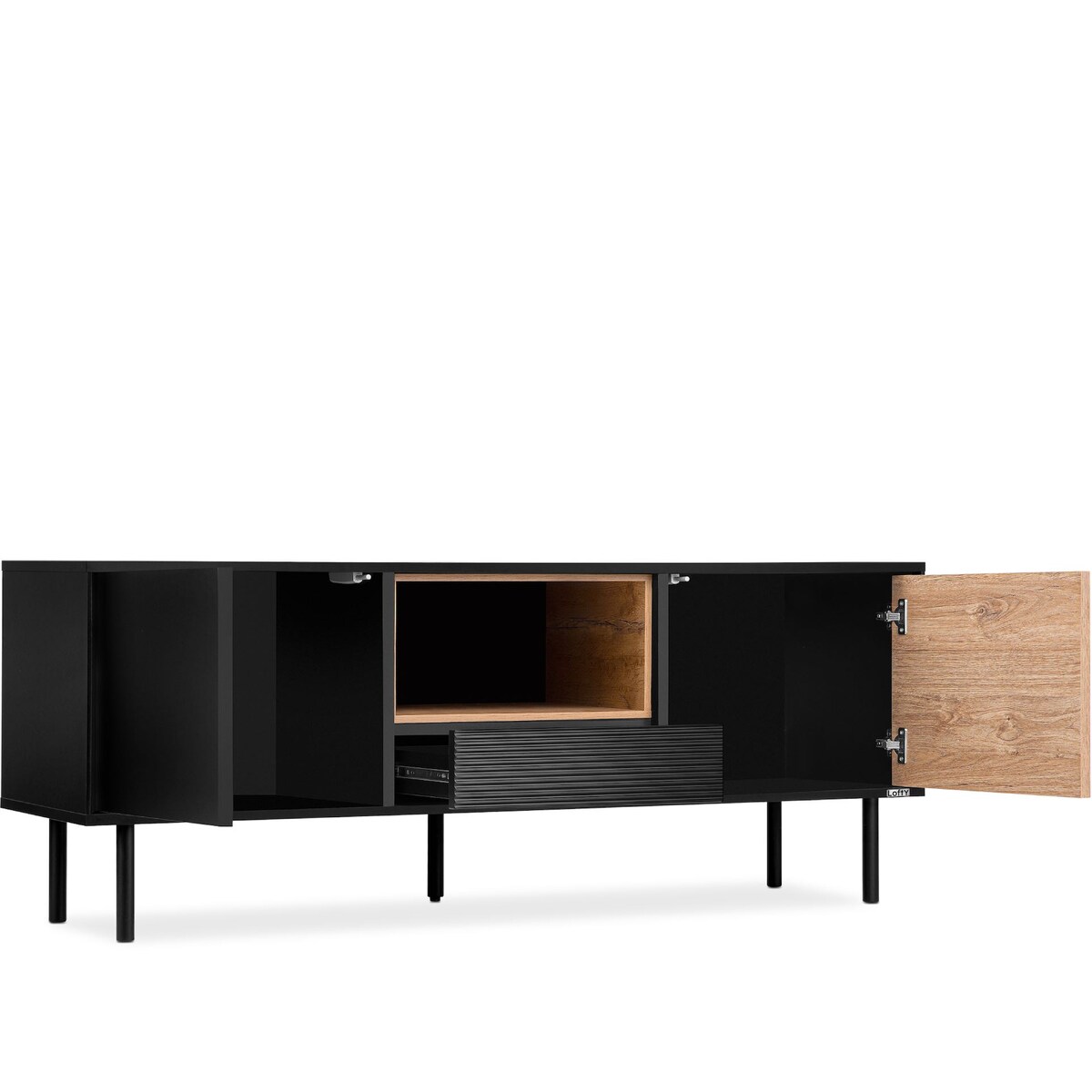 KONSIMO LOFTY Szafka RTV w stylu loft z ryflowanym wykończeniem