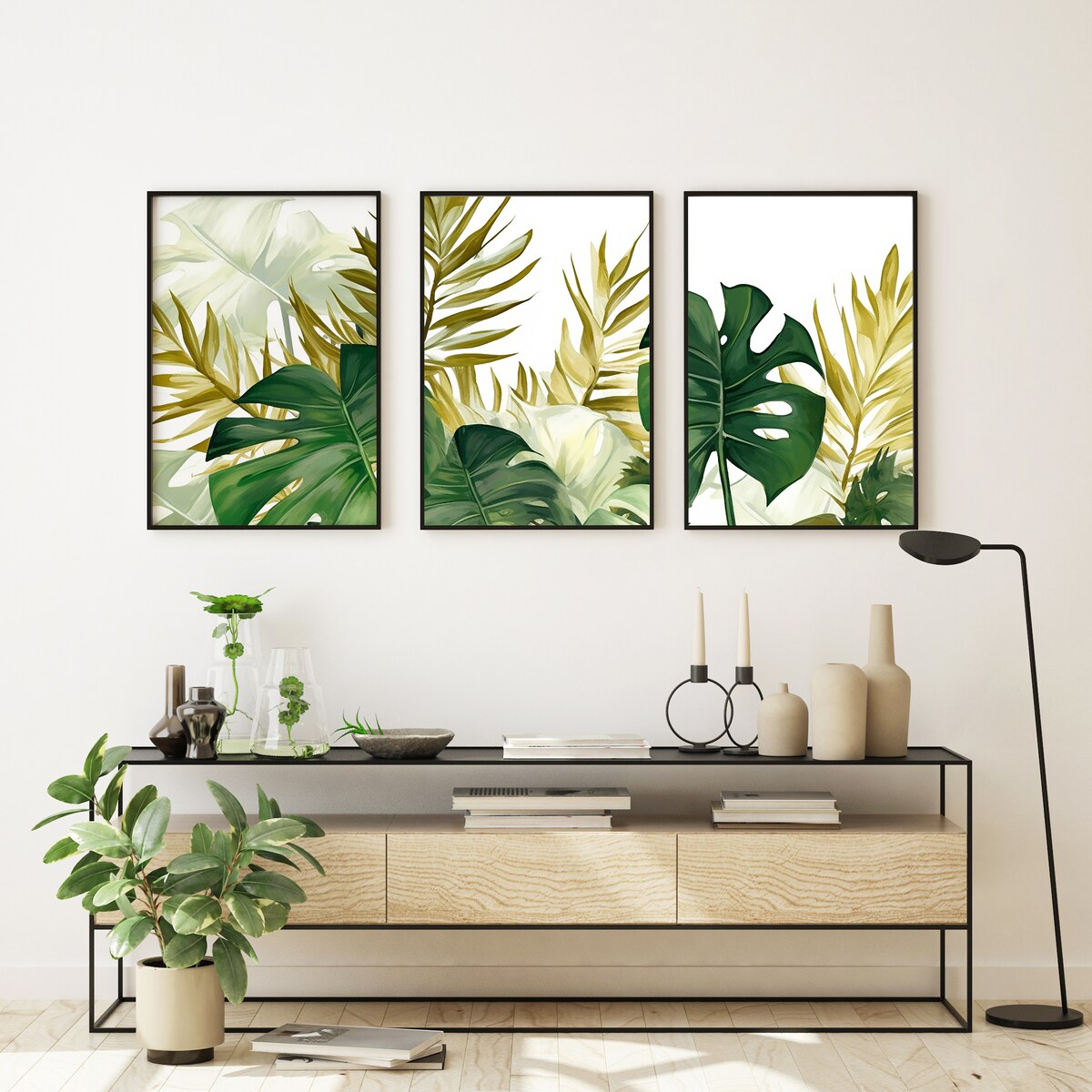 ZESTAW 3X PLAKAT W RAMIE DO SALONU LIŚCIE EGZOTYCZNE MONSTERY NATURA 30x40cm