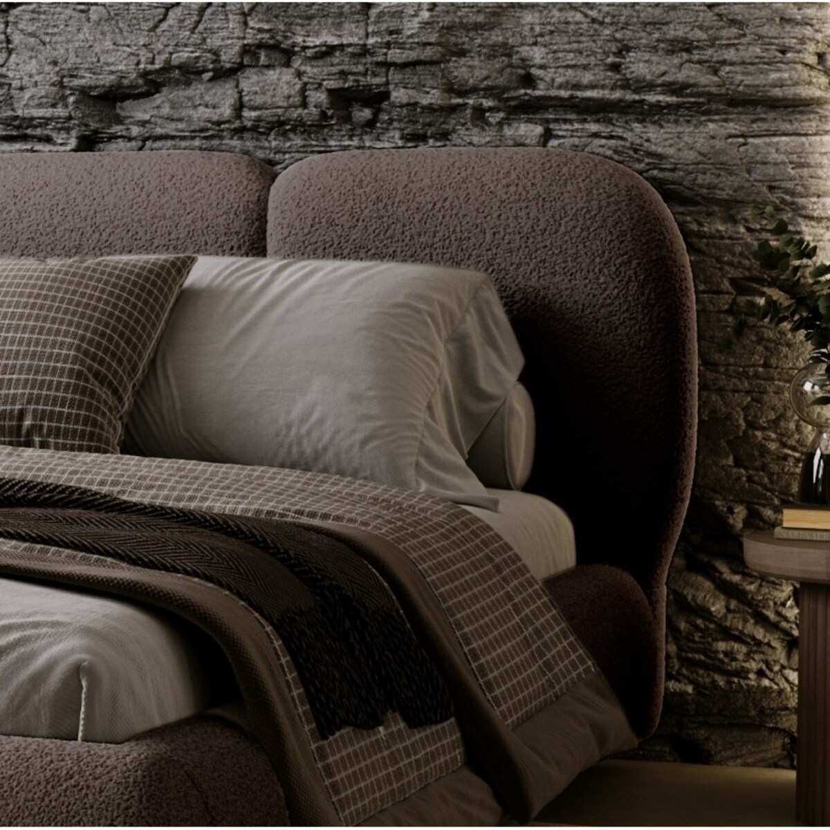 Łóżko tapicerowane 140x200 ROZA z pojemnikiem na pościel fioletowo-brązowy