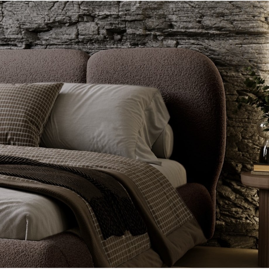 Łóżko tapicerowane 140x200 ROZA z pojemnikiem na pościel fioletowo-brązowy