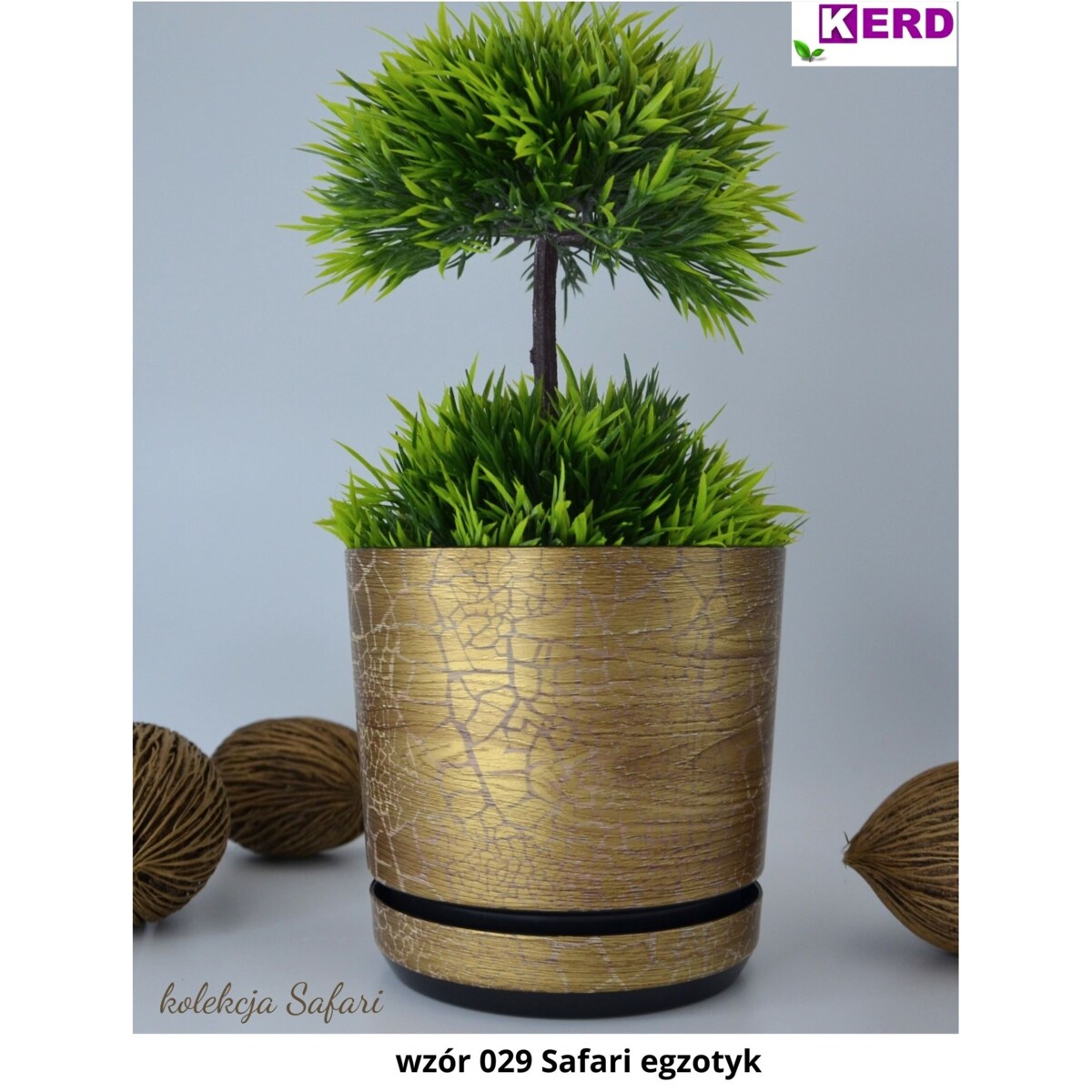 26 cm wzór SAFARI EGZOTYK Doniczka z podstawką efekt naturalny drewna złotej deski drzewa afrykańskiego drewnopodobna