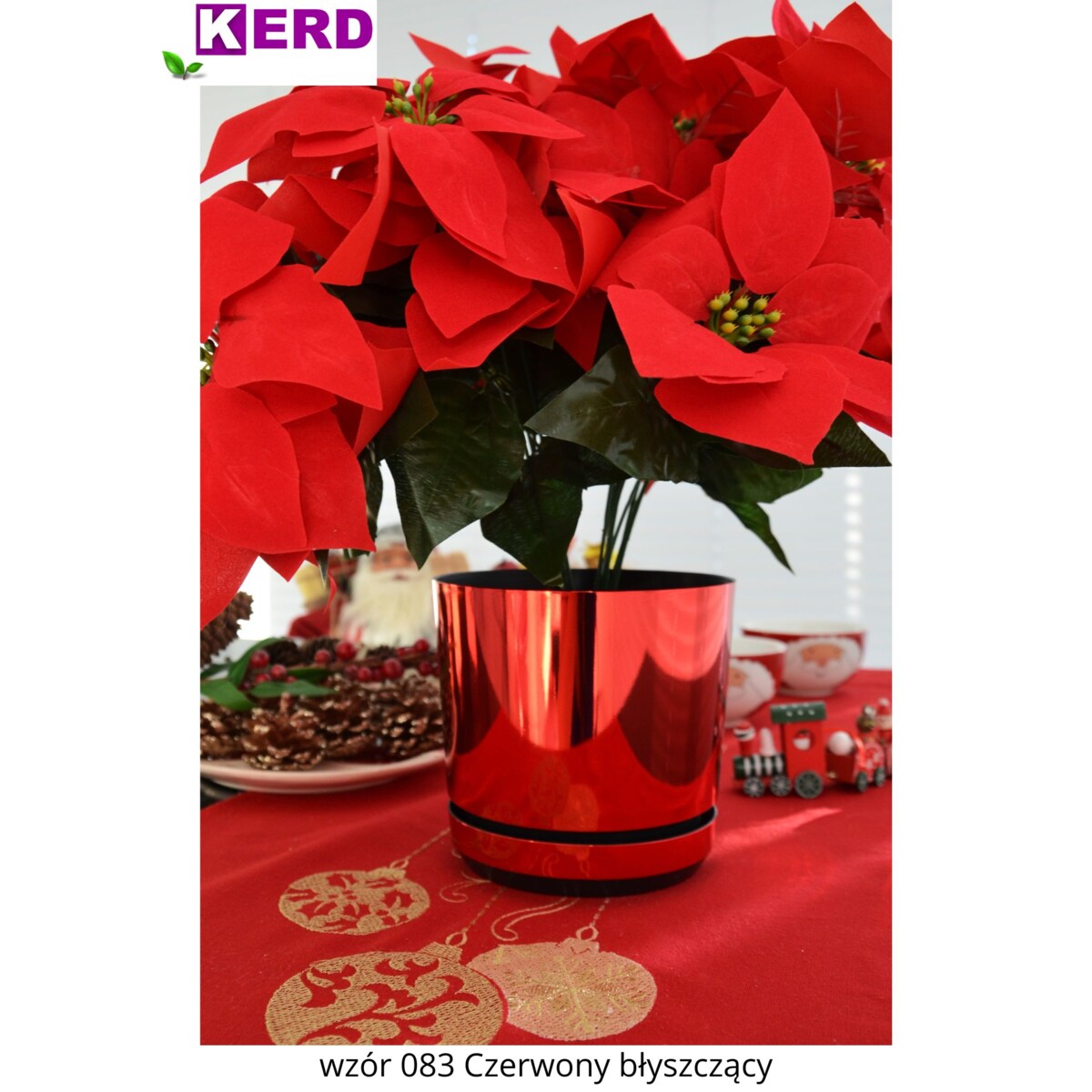 26 cm wzór CZERWONY BŁYSZCZĄCY Doniczka z podstawką wysoki metaliczny połysk elegancka na prezent