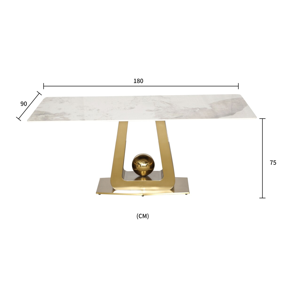 Stół złoty Glamour Nowojorski Milenio z blatem o wzorze marmuru 180x90x75