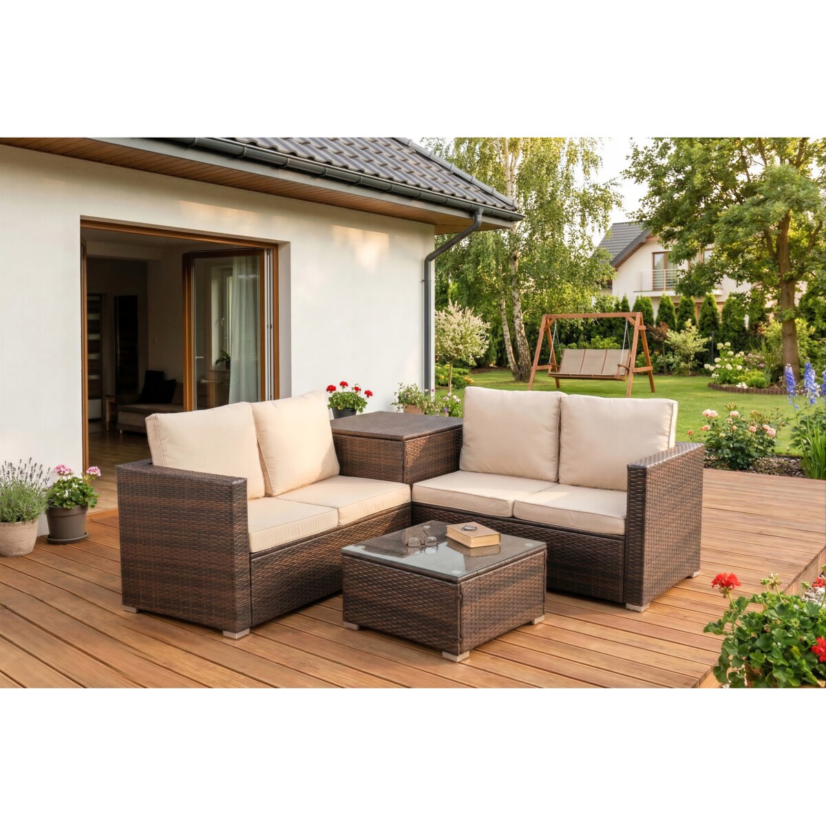 Zestaw Mebli Ogrodowych Technorattan Na Taras Ogród Brązowy Beżowy NEGRO