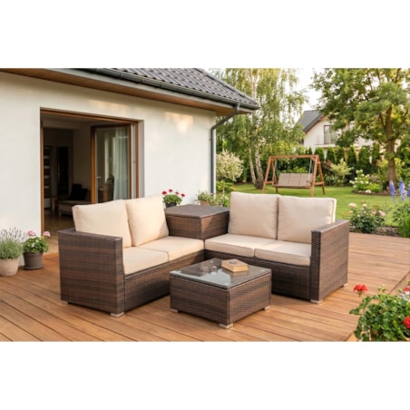 Zestaw Mebli Ogrodowych Technorattan Na Taras Ogród Brązowy Beżowy NEGRO