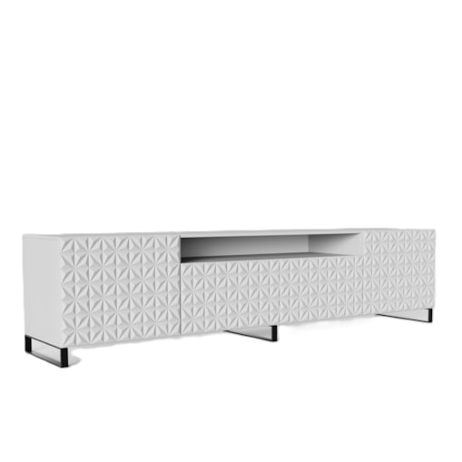 Szafka RTV ALI 200 cm, stojąca, z ozdobnymi frontami, pod telewizor- biała
