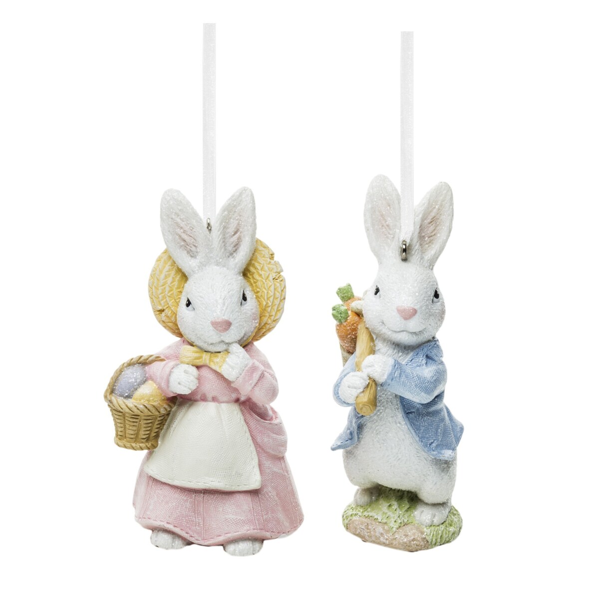 Dekoracja - Zawieszki 2 króliczki ogrodniczki 10x3,5x5 cm