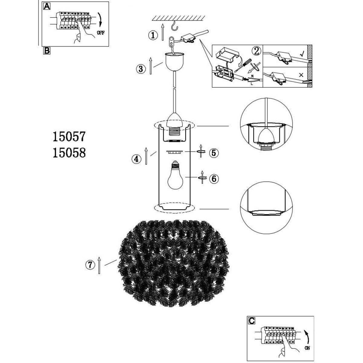 LAMPA wisząca KATUNGA 15057 Globo dekoracyjna OPRAWA zwis kula ball pióra białe