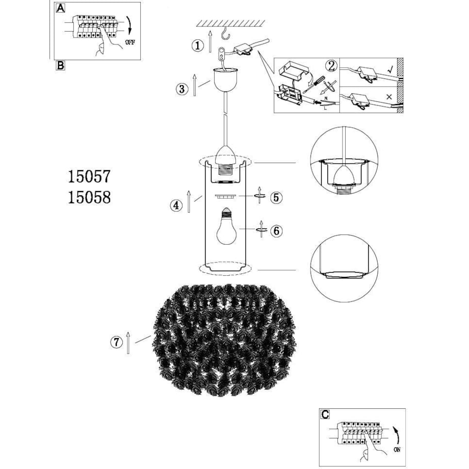 LAMPA wisząca KATUNGA 15057 Globo dekoracyjna OPRAWA zwis kula ball pióra białe