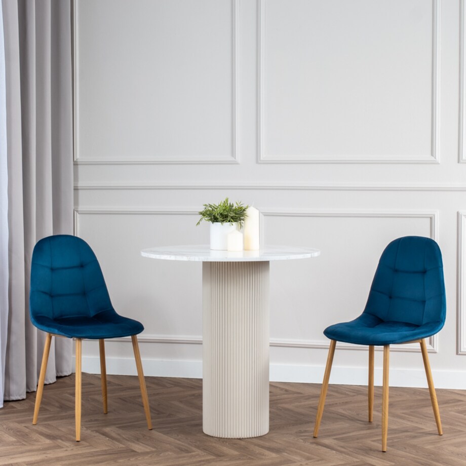 Krzesło tapicerowane do salonu jadalni welurowe granatowe pikowane