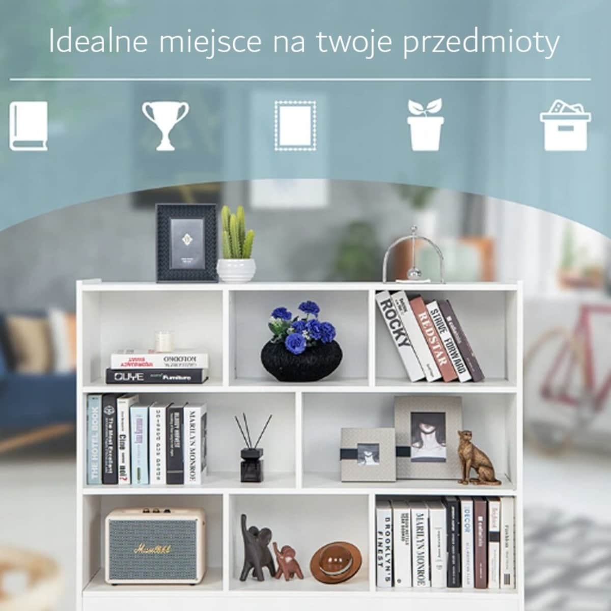 Regał otwarty stojący nowoczesny biały półka szafka komoda 8 półek 100 cm