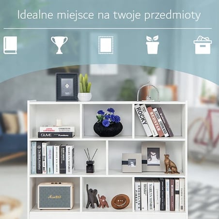 Regał otwarty stojący nowoczesny biały półka szafka komoda 8 półek 100 cm