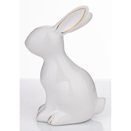 Dekoracja - siedzący biały królik 13x5,5x9 cm z pozłacanymi uszkami