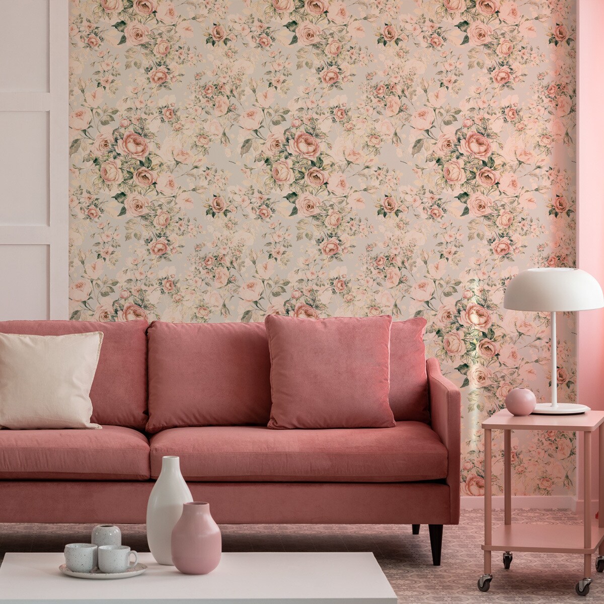 Tapeta Pastelowe RÓŻE Kwiaty Liście