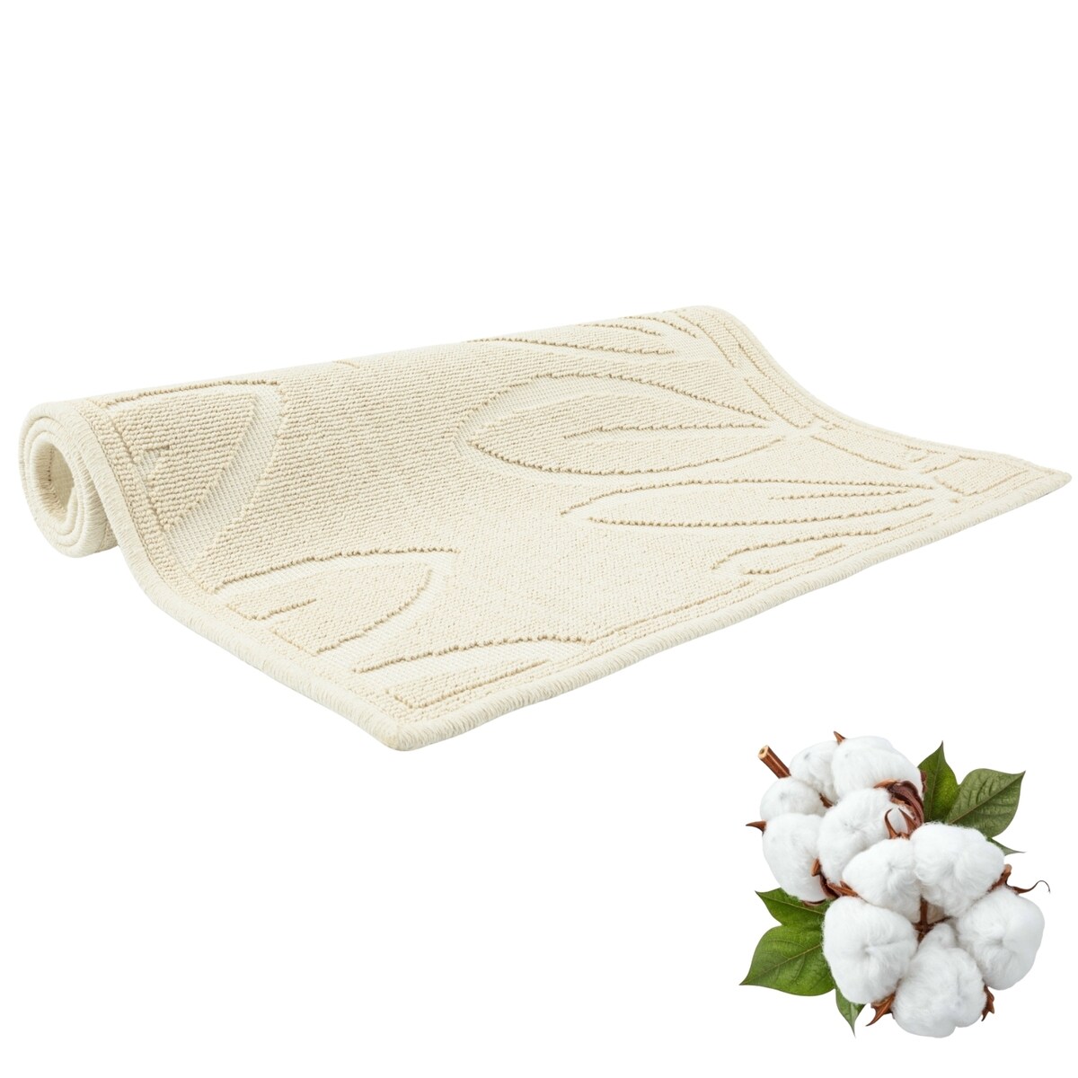 Dywanik łazienkowy Lino 60x90 cm bawełniany roślinny beżowy