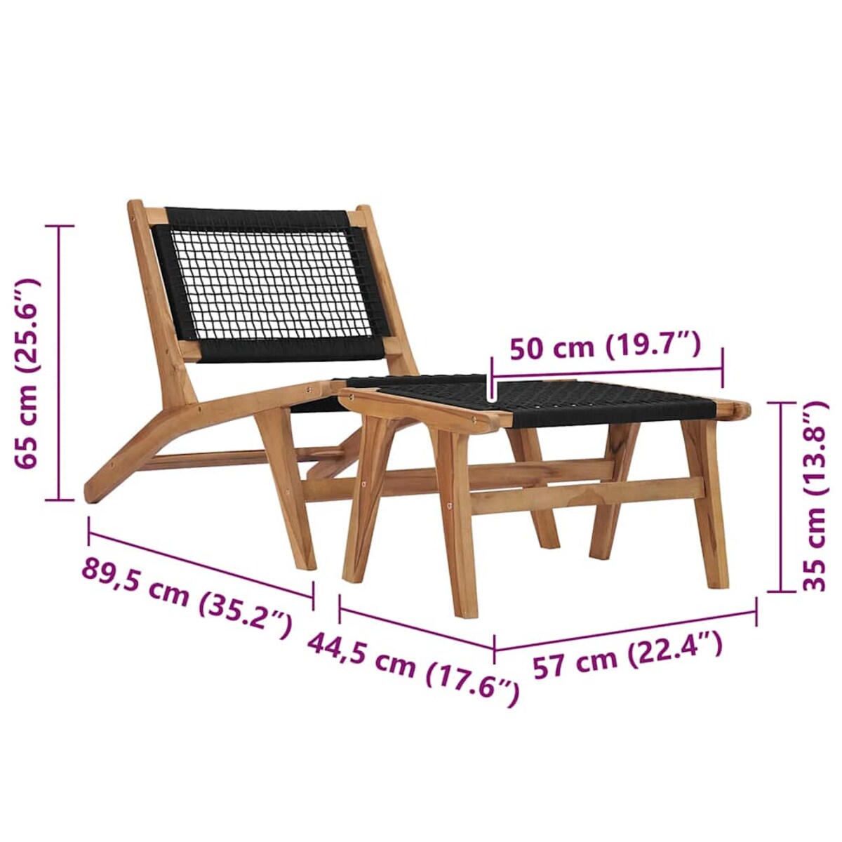 vidaXL Krzesło z podnóżkiem, lite drewno tekowe i sznurek