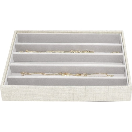 Szkatułka na biżuterię Stackers pięciokomorowa classic jasnobeżowa lniana