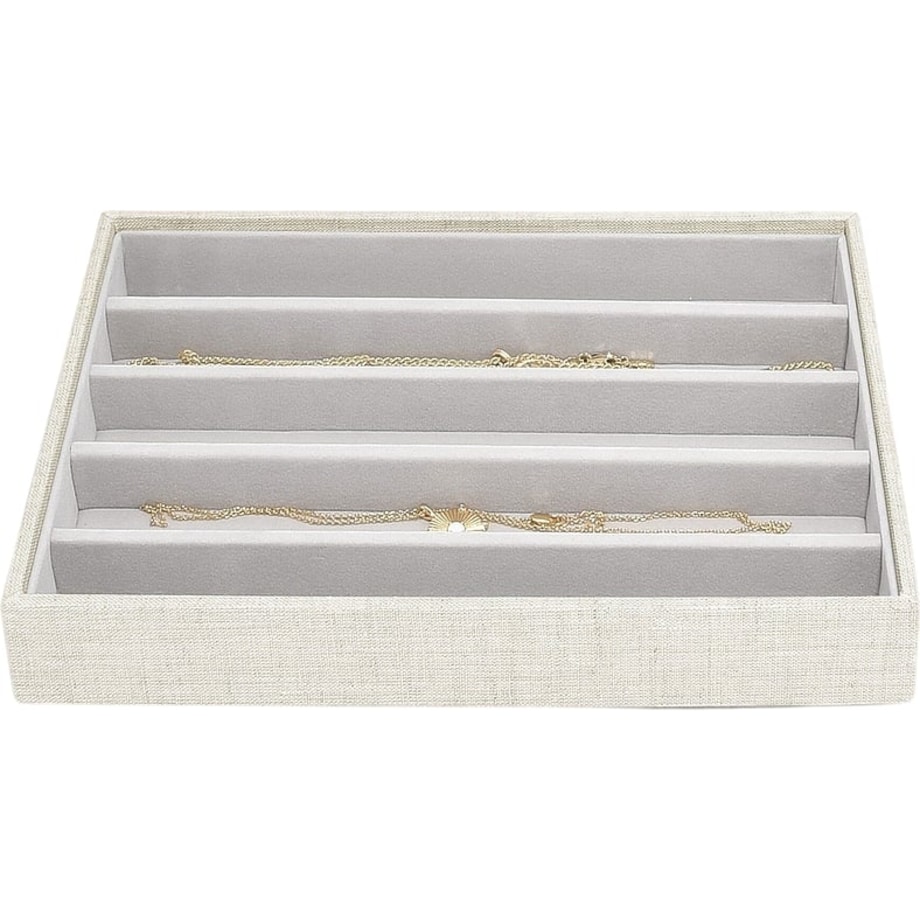 Szkatułka na biżuterię Stackers pięciokomorowa classic jasnobeżowa lniana
