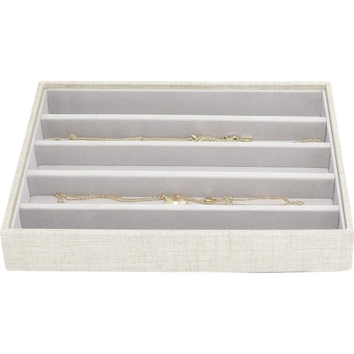Szkatułka na biżuterię Stackers pięciokomorowa classic jasnobeżowa lniana