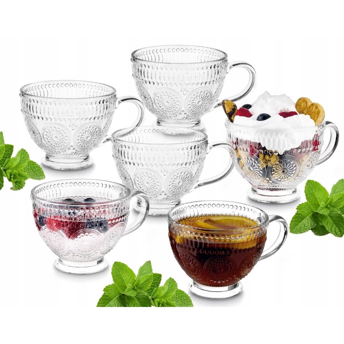 6x KUBEK FILIŻANKA szklanka 400 ml na herbatę kawę latte desery prezenty