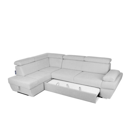 KONSIMO RATLO Narożnik rozkładany jagnięcy z pojemnikiem na pościel, szary po lewej stronie