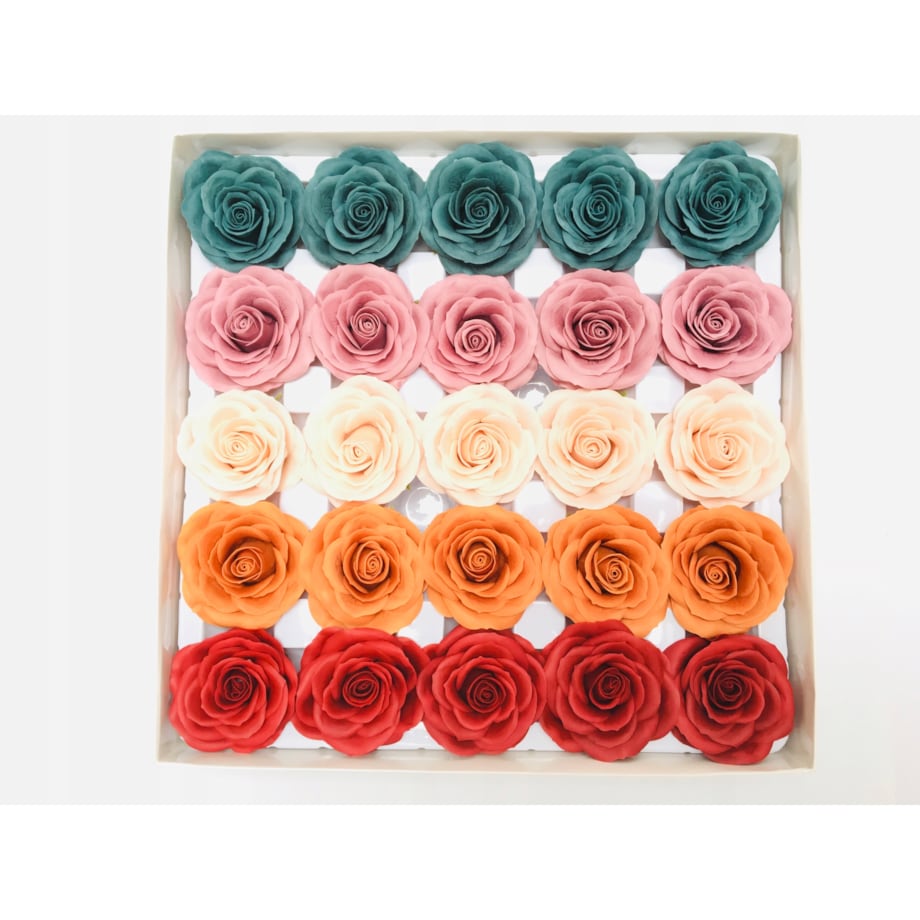 FLOWER BOX KWIATY MYDLANE róża mix 25szt prezent upominek mamy pachnące