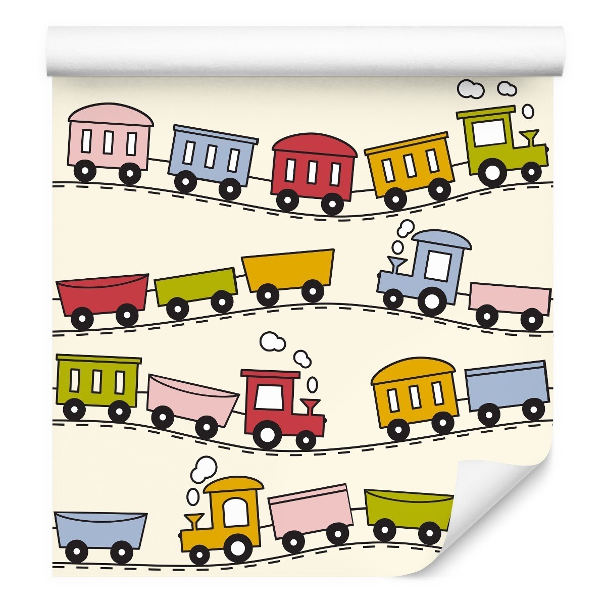 Tapeta Dla Dzieci KOLOROWE Kolejki Pociągi Tory