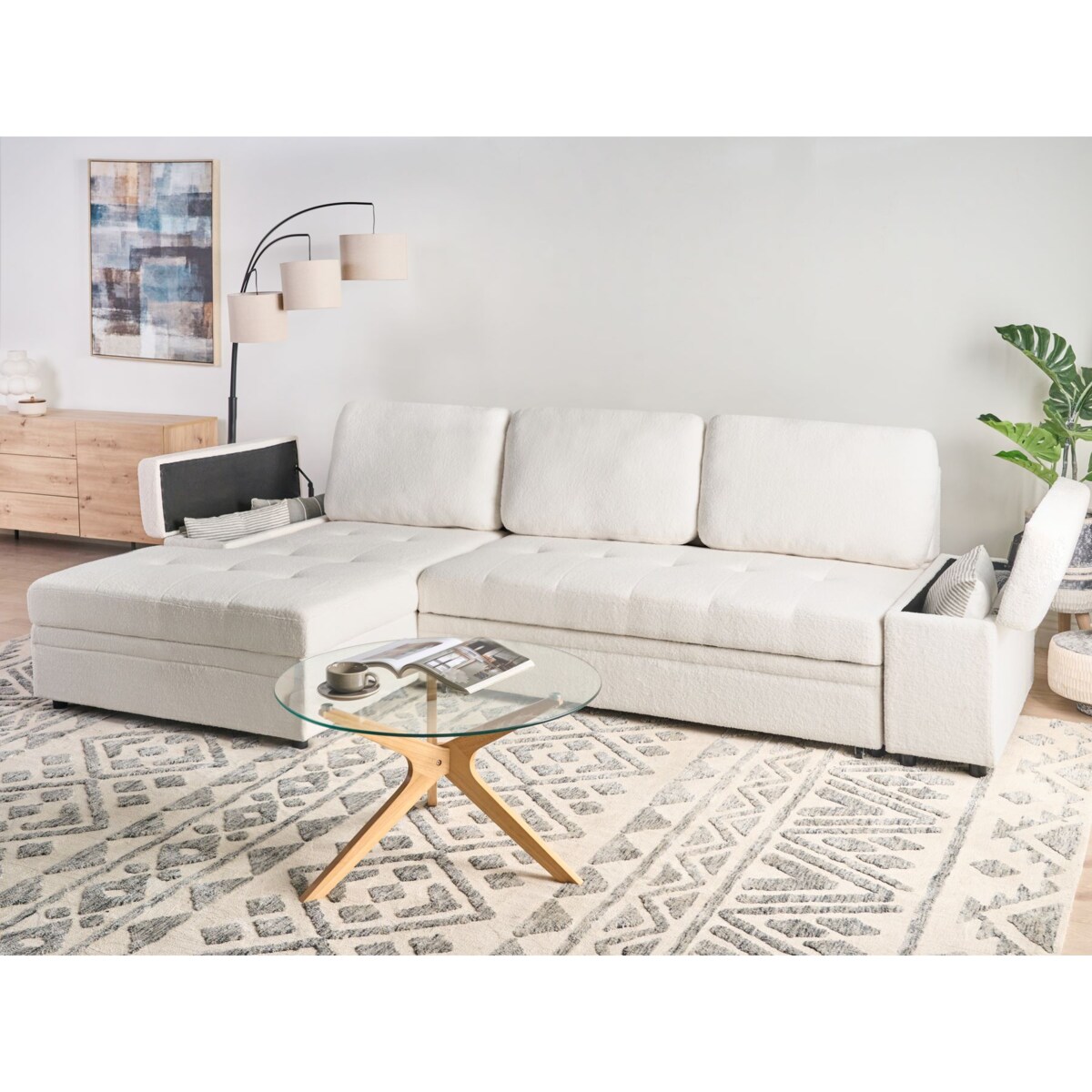 Sofa narożna prawostronna HRISEY Boucle Biały Prawostronny
