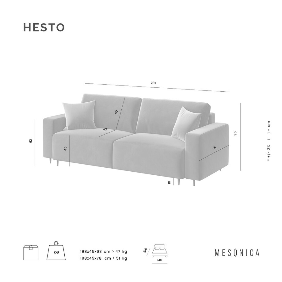 Hesto 3-osobowa rozkładana sofa - tytanowa