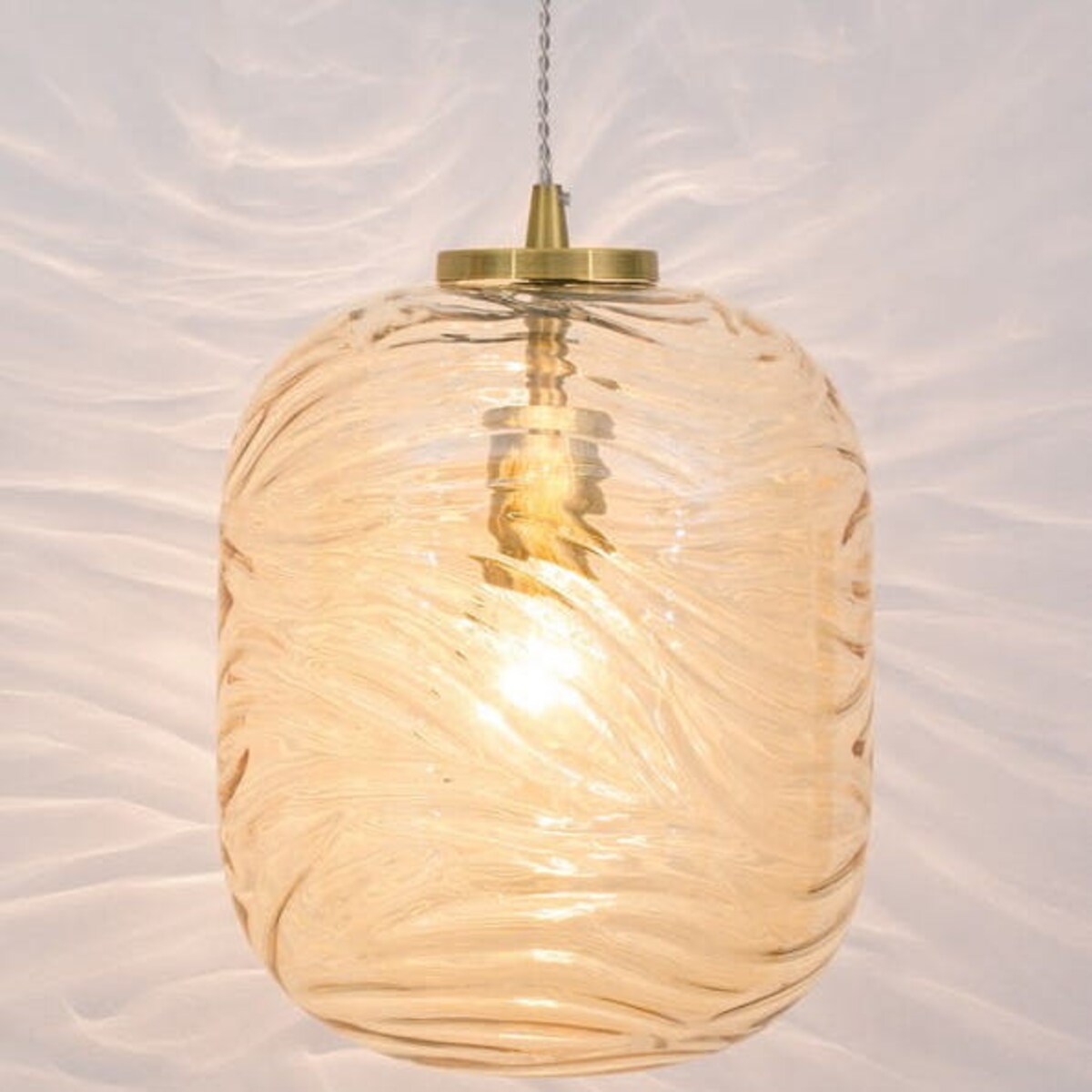 Wisząca LAMPA plisowana ARENAS LE41873 Luces Exclusivas loftowa OPRAWA okrągy ZWIS szklany beżowy brąz