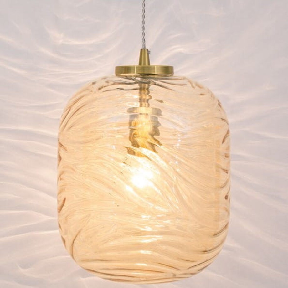 Wisząca LAMPA plisowana ARENAS LE41873 Luces Exclusivas loftowa OPRAWA okrągy ZWIS szklany beżowy brąz