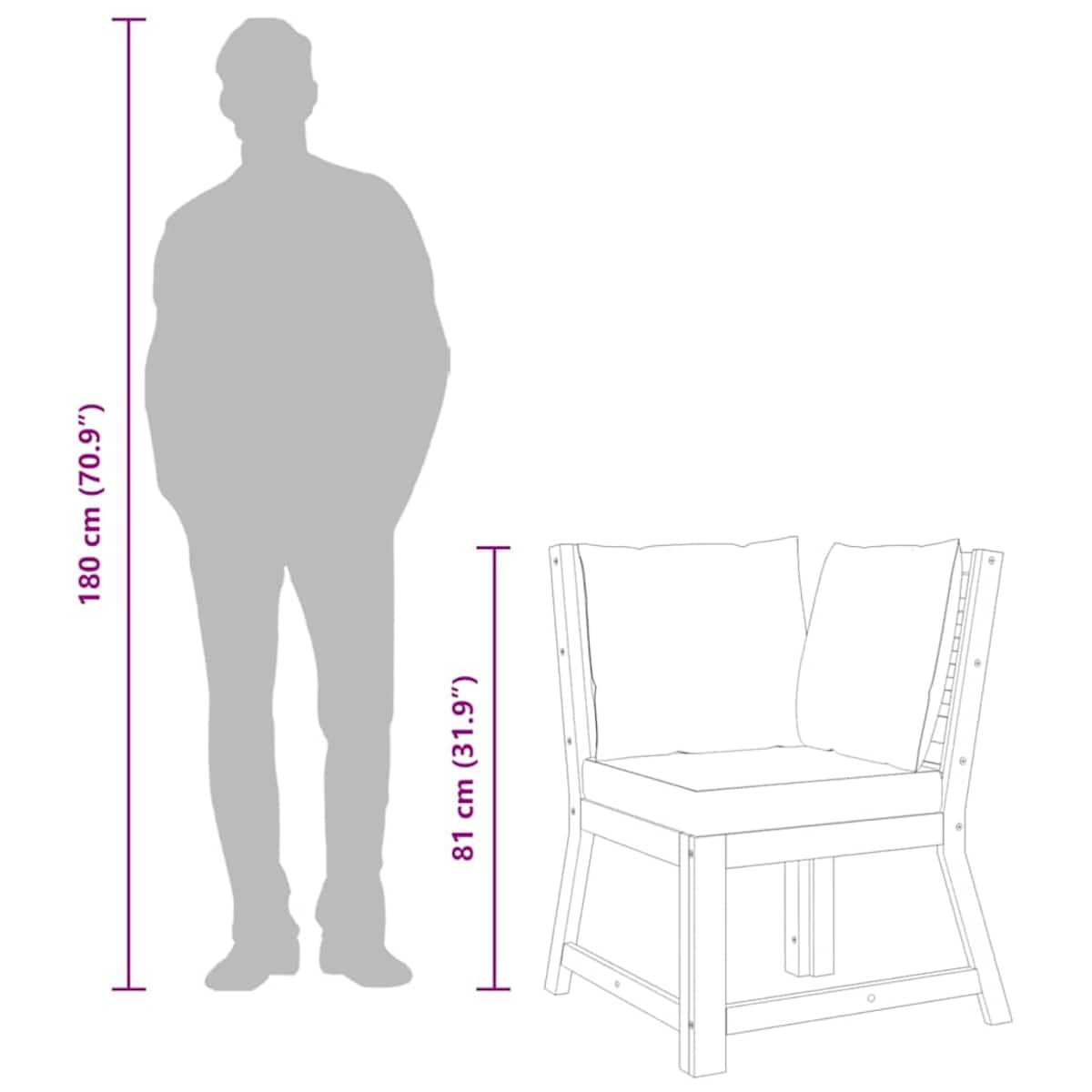 vidaXL Moduł sofy narożnej z ciemnoszarą poduszką, drewno akacjowe