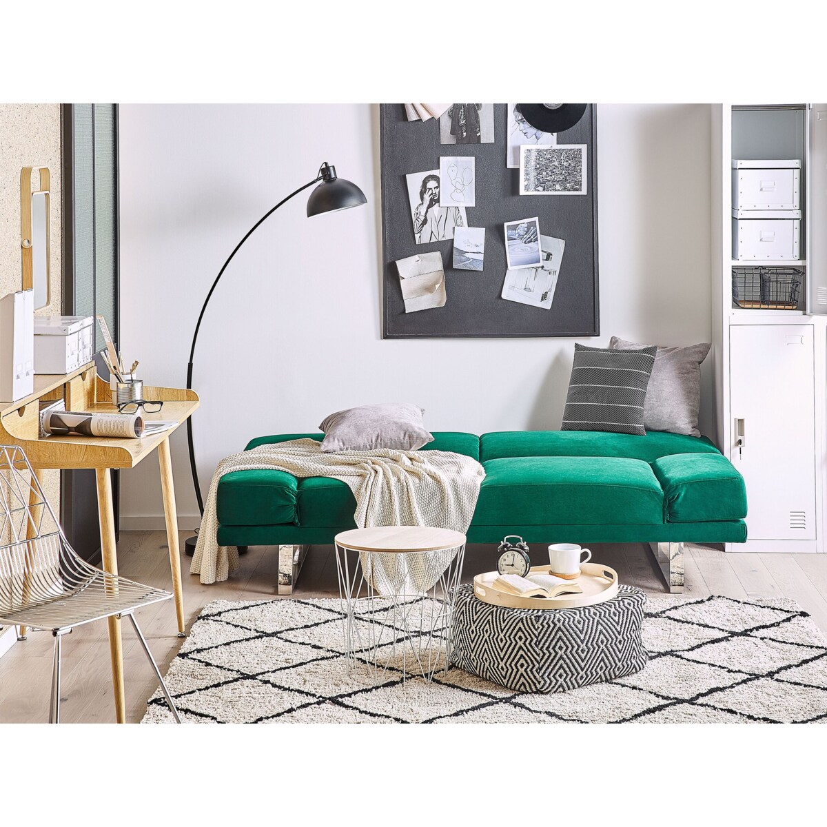 Sofa rozkładana welurowa zielona YORK