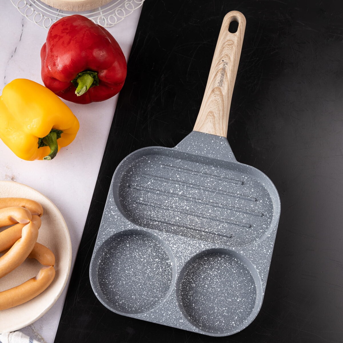 Patelnia marmurkowa 3 w 1 do jajek naleśników placków pancake grill 18cm SZARA KLAUSBERG