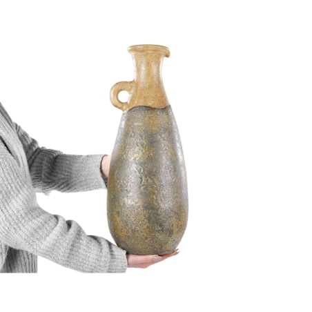 Wazon dekoracyjny z terakoty 50 cm zielono-złoty MARONEJA