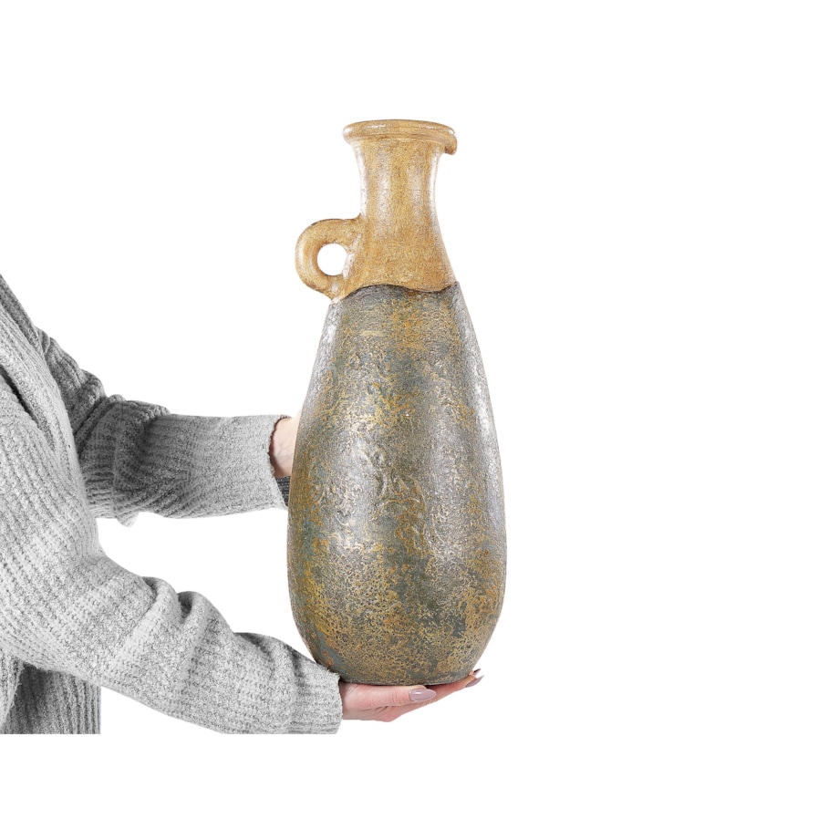 Wazon dekoracyjny z terakoty 50 cm zielono-złoty MARONEJA