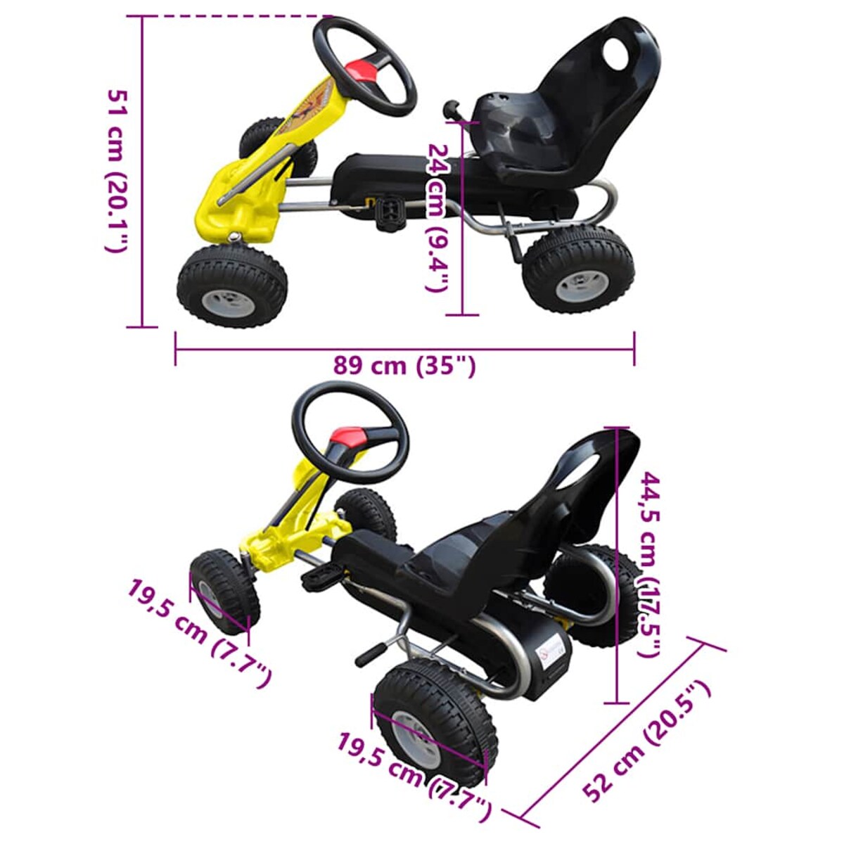 vidaXL Gokart z pedałami, żółty
