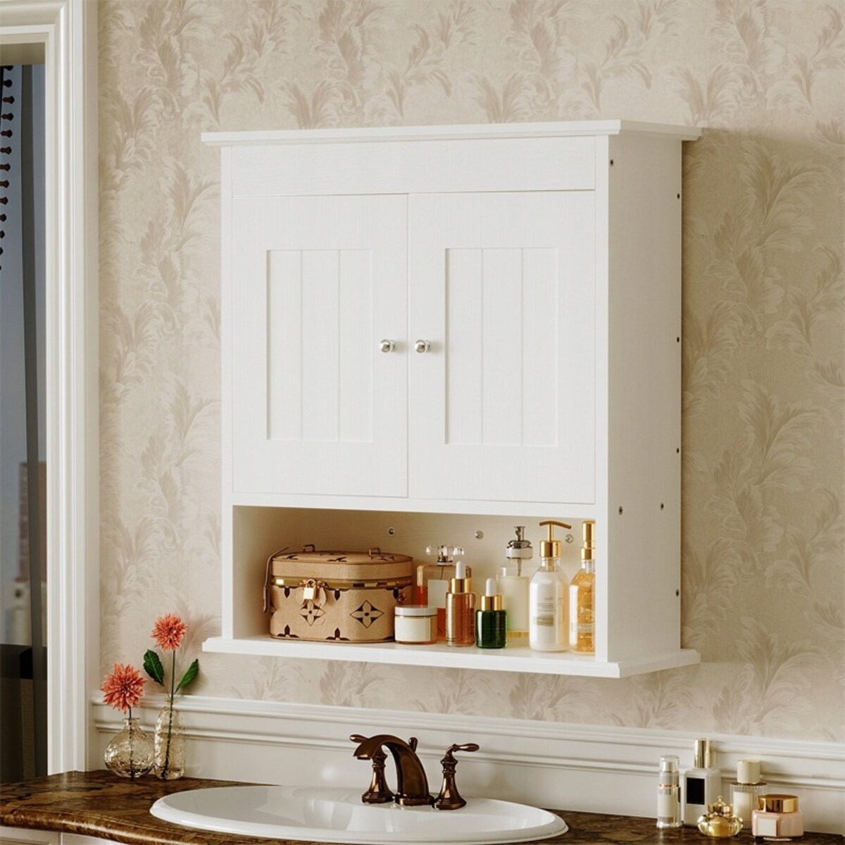 Szafka łazienkowa wisząca biała ścienna półki loft