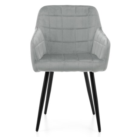 Krzesło tapicerowane pikowane welurowe do salonu jadalni ORTE jasnoszare