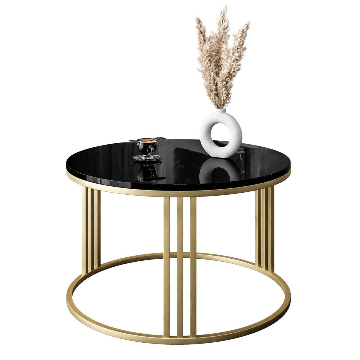 Okrągły stolik kawowy LORI złoty mat czarny połysk