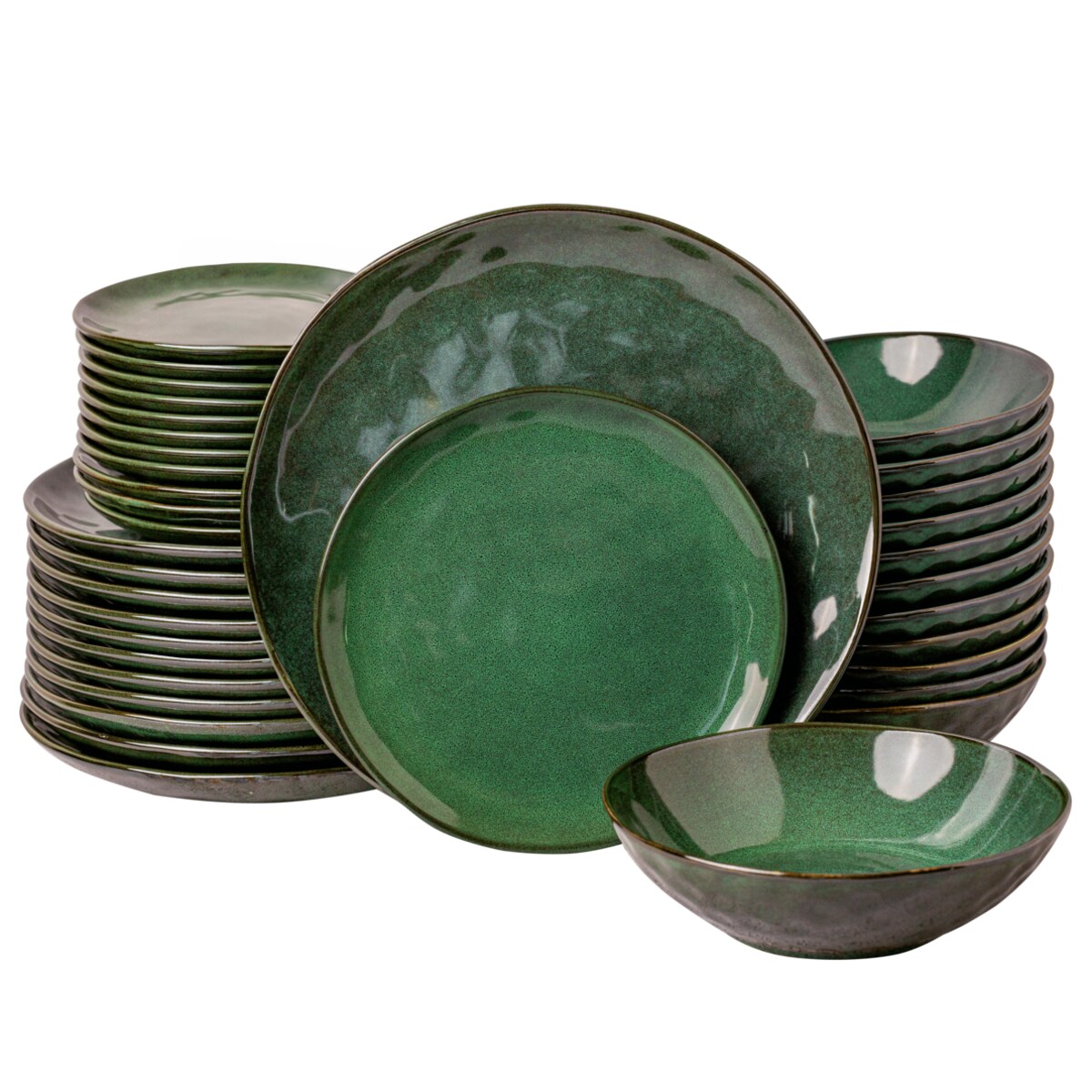 Serwis obiadowy Uminami zielony na 12 osób 36 szt. Nowoczesny Do zmywarki Komplet talerzy