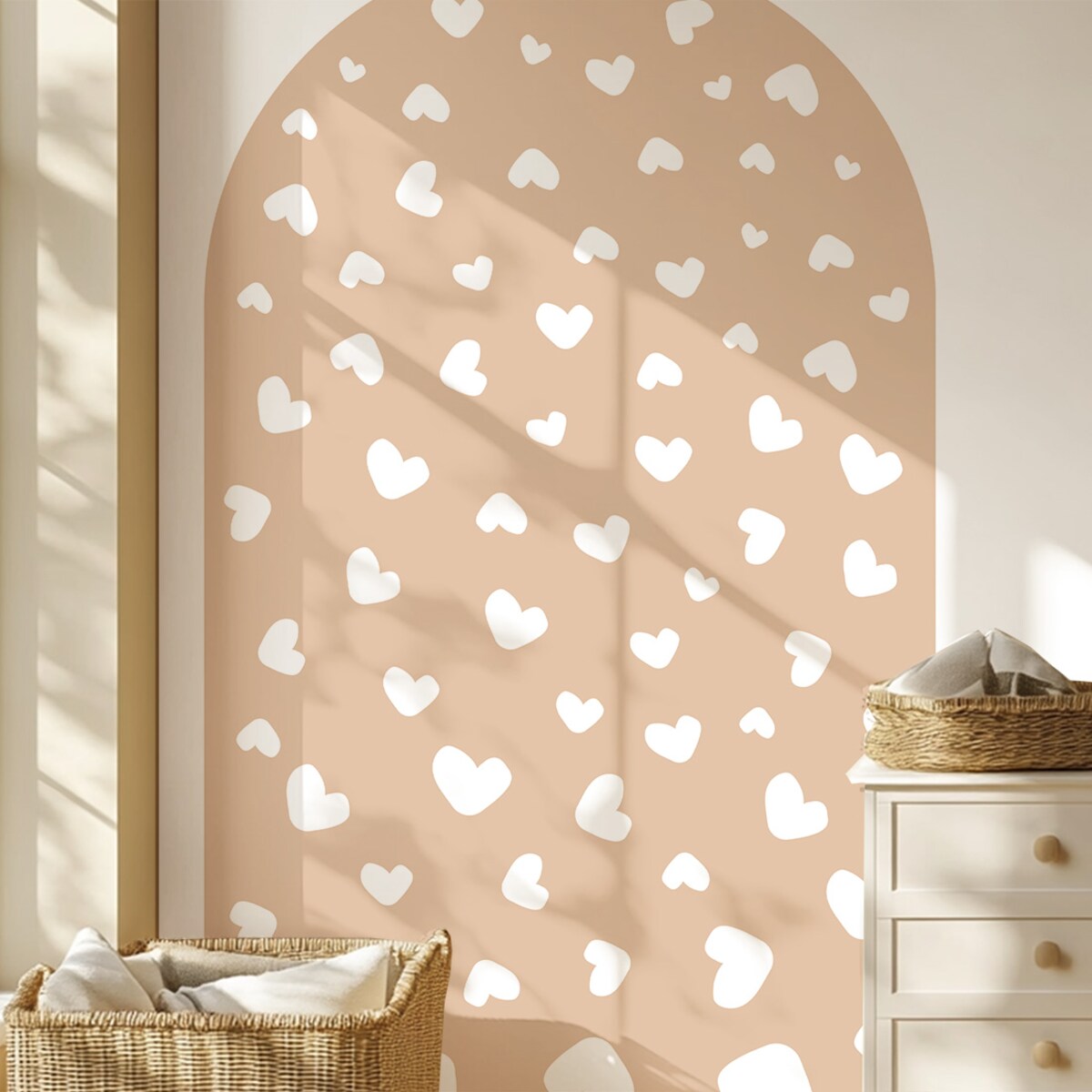 Naklejka na ścianę łuk beżowy - serca XXL