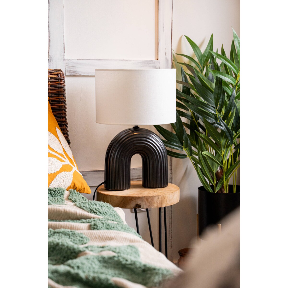 Lampa z abażurem Eidel i z ceramiczną podstawą, 40,5 cm