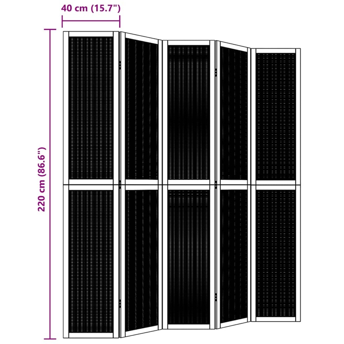 vidaXL Parawan pokojowy, 5-panelowy, brązowy, lite drewno paulowni