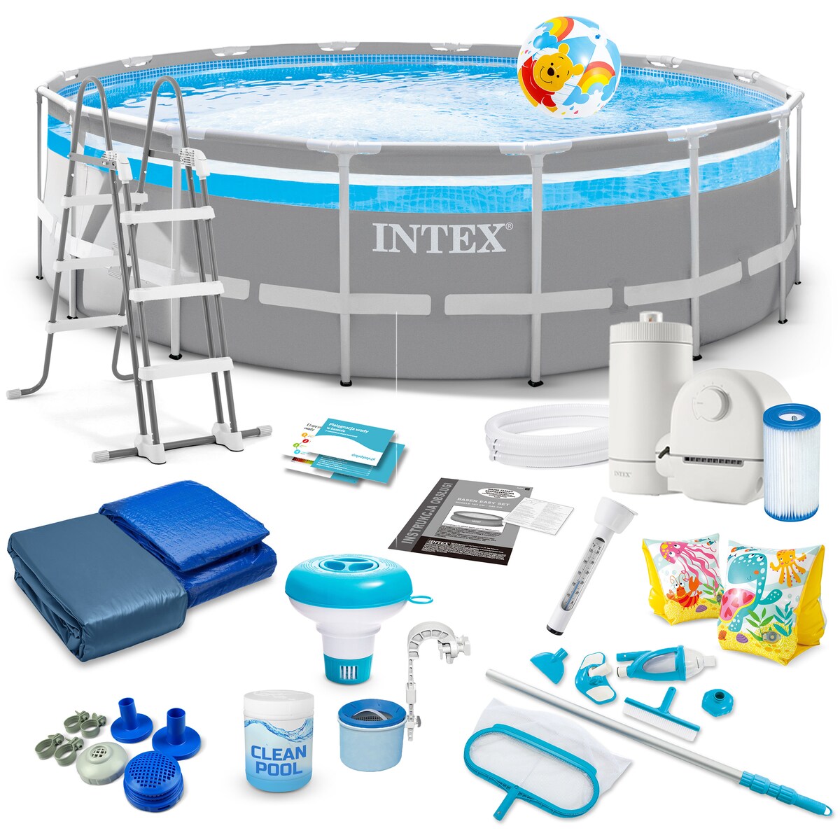 Basen ogrodowy stelażowy z pompą Intex 26730 488x122 zestaw 21w1 pokrywa