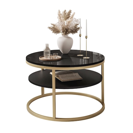 Stolik kawowy CIRI SLIM z półką złoty czarny połysk