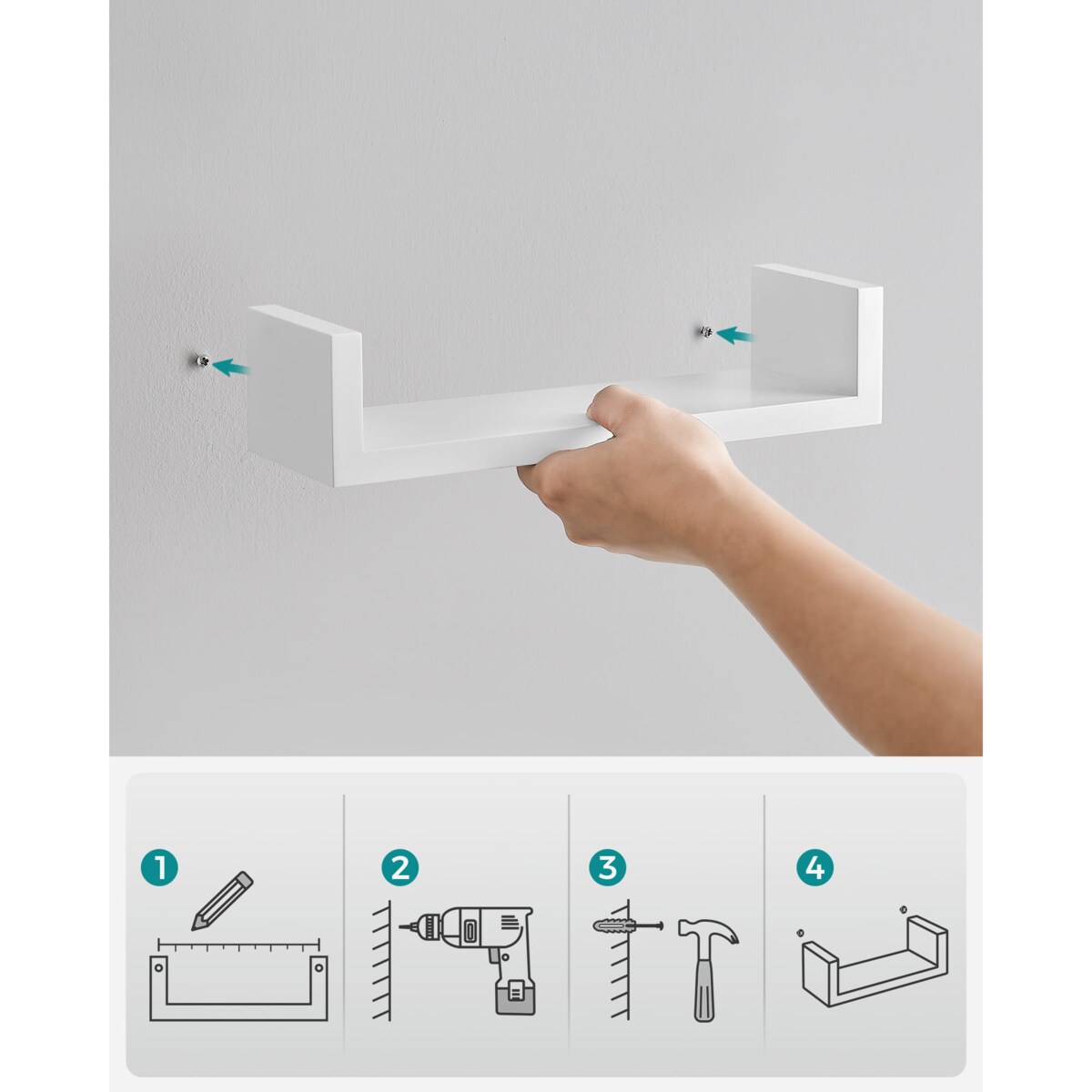 Zestaw 3 Półek Wiszące Do Salonu Pokoju Sypilani Biały