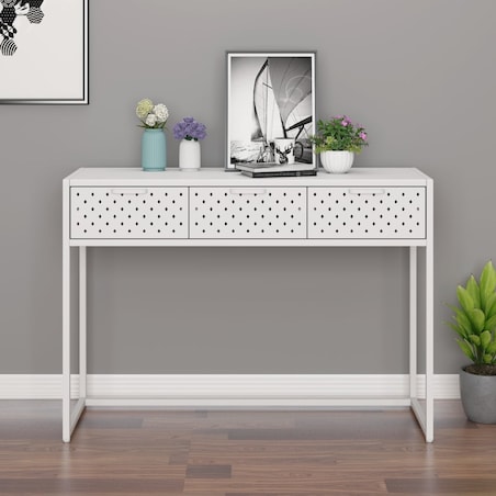 vidaXL Stolik konsolowy, biały, 106x35x75 cm, stalowy