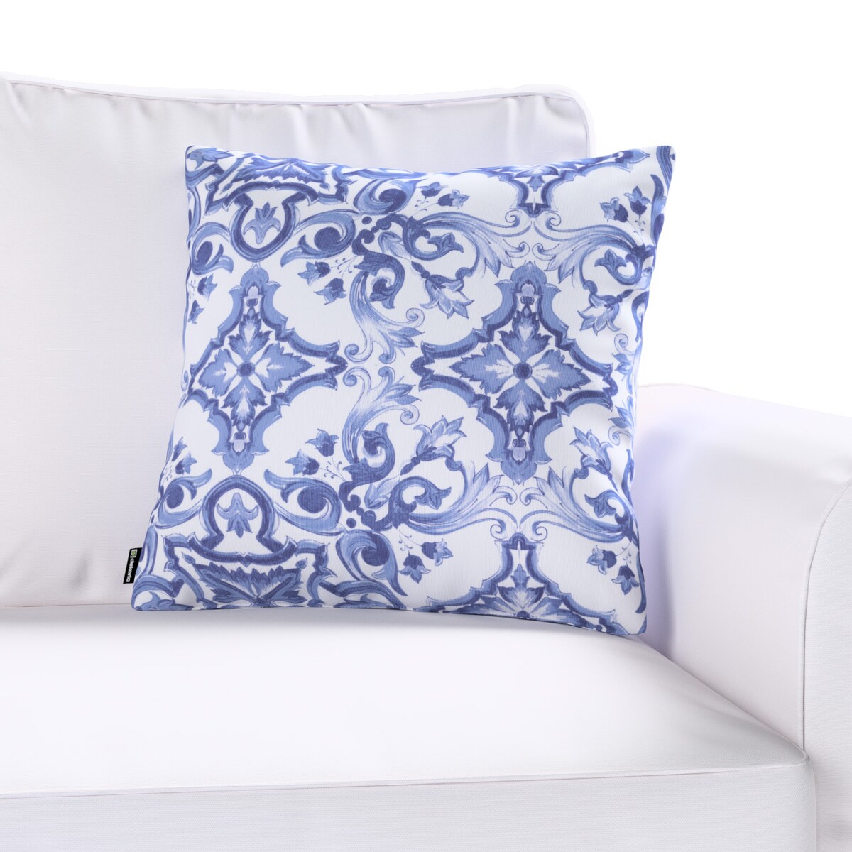 Poszewka Kinga na poduszkę 50x50 niebieskie wzory na białym tle
