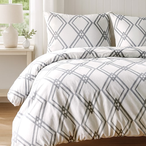 Pościel bawełniana 220x200 Kratka szara, biała z dzianiny jersey